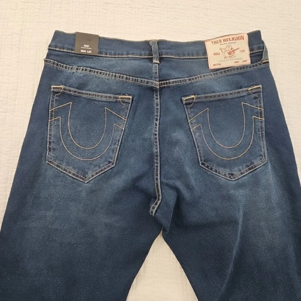 True Religion Ricky Jeans Men's 34 x 34 Relaxed Straight Blue Denim NWT Flap Pkt